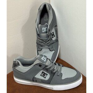 DC BOYS YOUTH SKATE LEATHER SNEAKERS PURE ELASTIC PULL ON GRAY SIZE 5.5